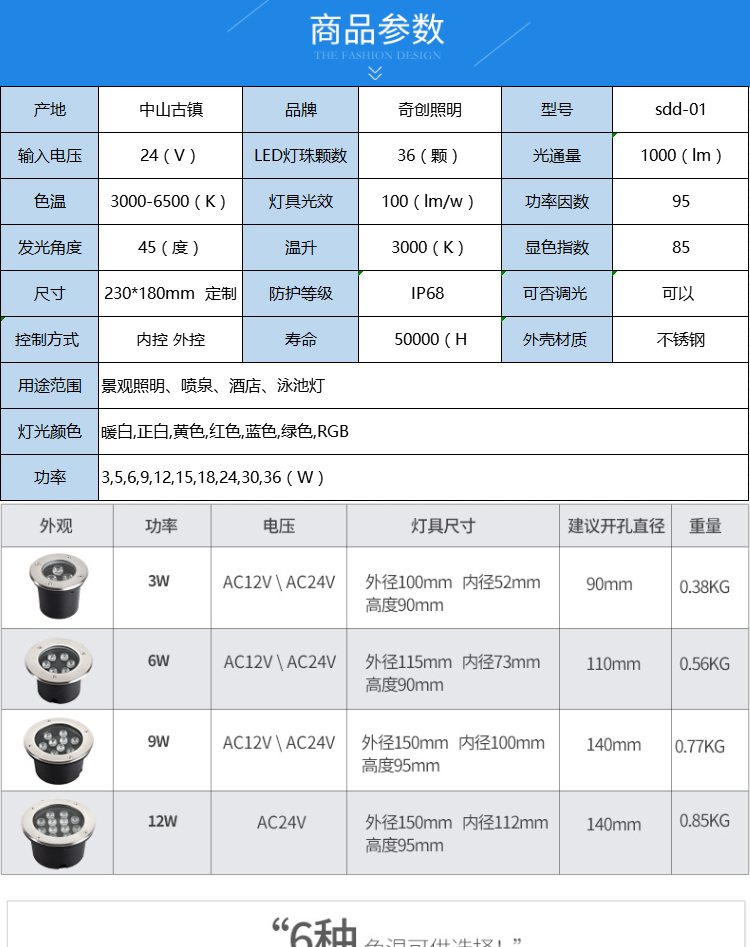 嵌入式水底灯 sdd-01